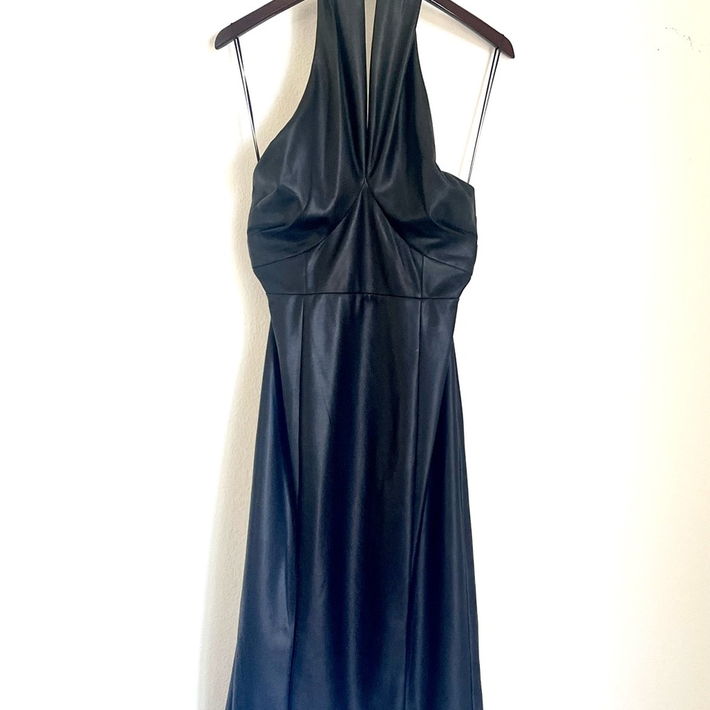 MILLY Women’s Raven Black Vegan Faux Leather Halter Neck Sz 6 Midi Dress BNWT - Picture 7 of 15